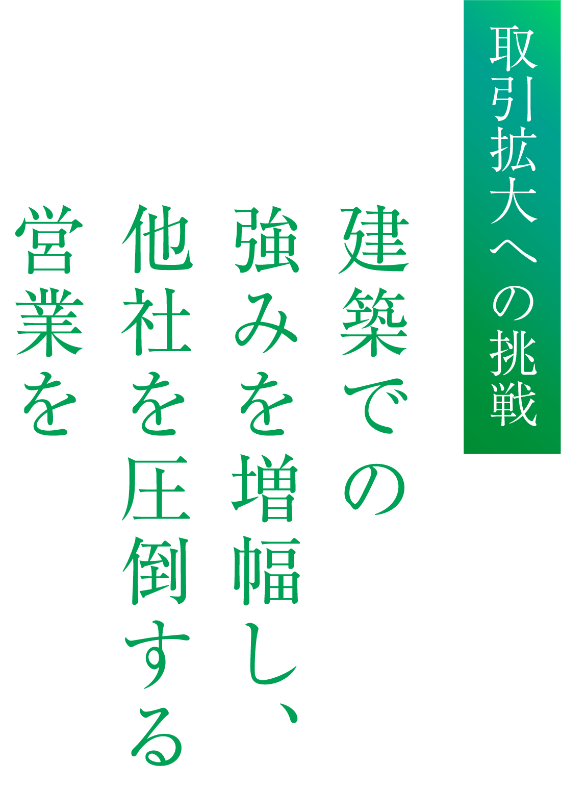 取引拡大への挑戦 建築での強みを増幅し、他社を圧倒する営業を